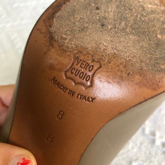 VTG Perry Ellis Portfolio Leather Heels Taupe Green Diamond 80s Italy 8 B Career - Picture 8 of 15